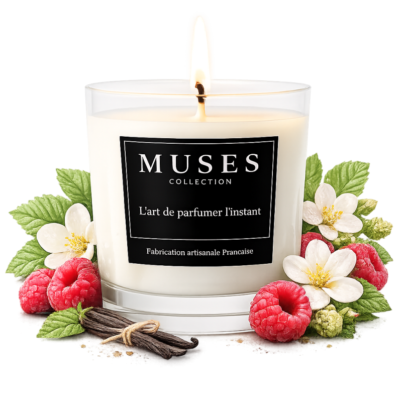 Bougie d'ambiance parfumée Murmure de framboise fabriquée en france